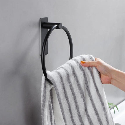 Stainless Steel Towel Rack, Drill-Free Assembly, Durable Modern Bathroom Design, Black.