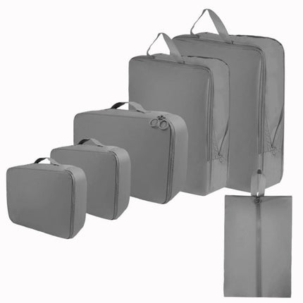 6-Piece Waterproof Travel Storage Bags Organizer for Suitcase, Gray, Compatible with Travel and Vacation.