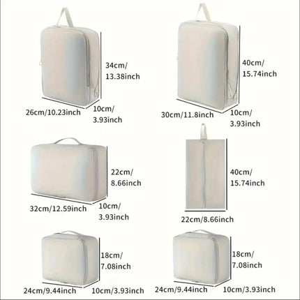 6-Piece Waterproof Travel Storage Bags Organizer for Suitcase, Gray, Compatible with Travel and Vacation.