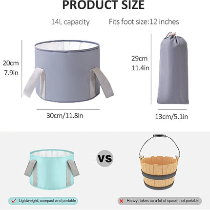 Foldable Foot Bath Tub 30x20cm, Gray, Portable for Home Travel Camping Outdoor Use, Spa and Care.