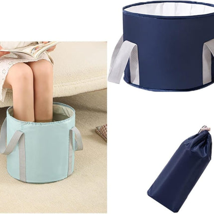 Foldable Foot Bath Tub Portable Foot Spa for Home Travel and Camping, Dark Blue, 14.5 x 12.5 x 5.5 inches.