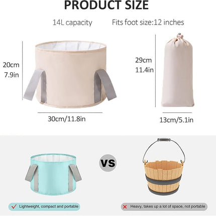 Foldable Foot Bath Tub 30x20cm, Portable Foot Spa for Home Travel Camping and Outdoor Use, Wood.