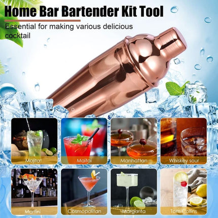 12-Piece Stainless Steel Cocktail Set with Bamboo Stand, Gold, Perfect Gift for Home Bar.
