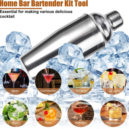 12-Piece Stainless Steel Cocktail Set with Bamboo Stand, Silver, Perfect Gift for Home Bar.