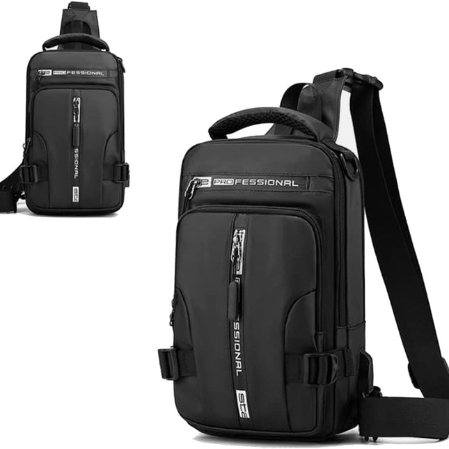Men's Water Resistant Shoulder Bag with USB Charging Port, Cross Body Bag for Men and Women, Black.