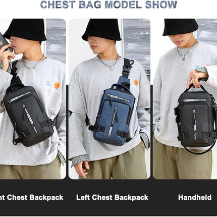 Men's Water Resistant Shoulder Bag with USB Charging Port, Cross Body Bag for Men and Women, Black.
