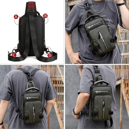 Men's Water Resistant Shoulder Bag with USB Charging Port, Cross Body Bag for Men and Women, Black.