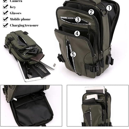 Men's Water Resistant Shoulder Bag with USB Charging Port, Cross Body Bag for Men and Women, Black.