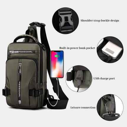 Men's Water Resistant Shoulder Bag with USB Charging Port, Cross Body Bag for Men and Women, Black.