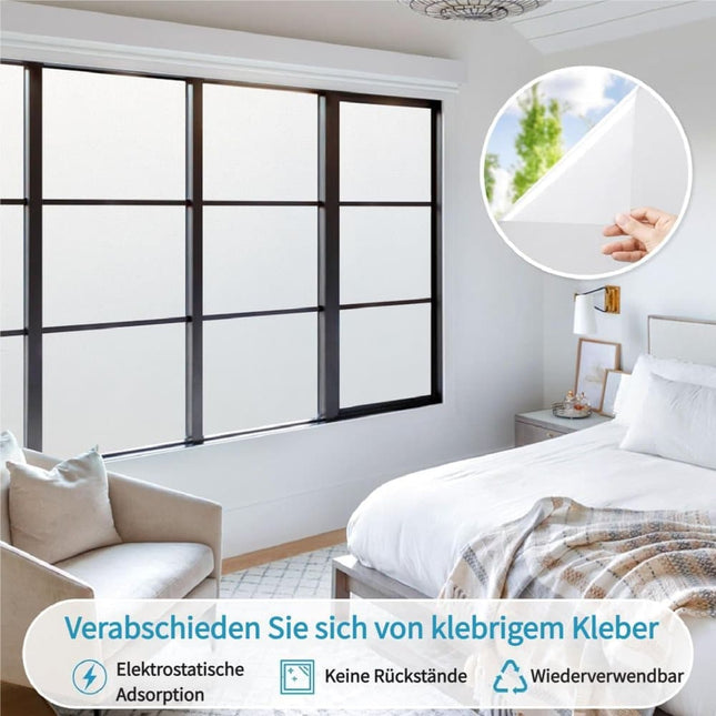 60cmx5m Frosted Self-Adhesive Window Film for Privacy and UV Protection, White, Opaque for Bathrooms and Offices.
