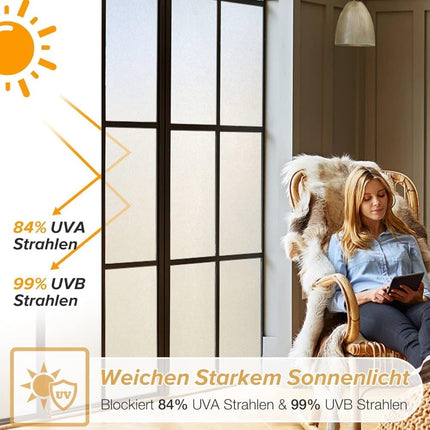 Opaque Frosted Window Film for Privacy, Self-Adhesive UV Protection Film for Bathrooms and Offices, 60cm x 3m, Transparent.