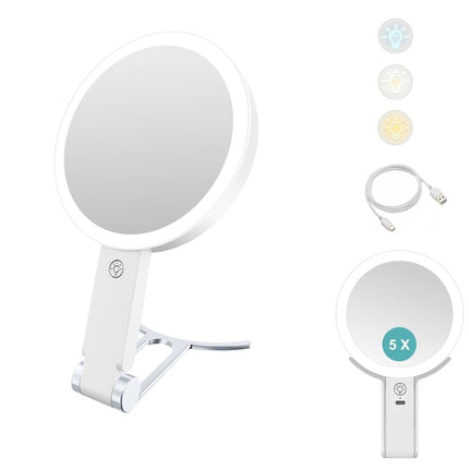 5X/1X LED Makeup Mirror with Adjustable Lighting, Double-Sided Magnifying Mirror for Makeup and Skincare.