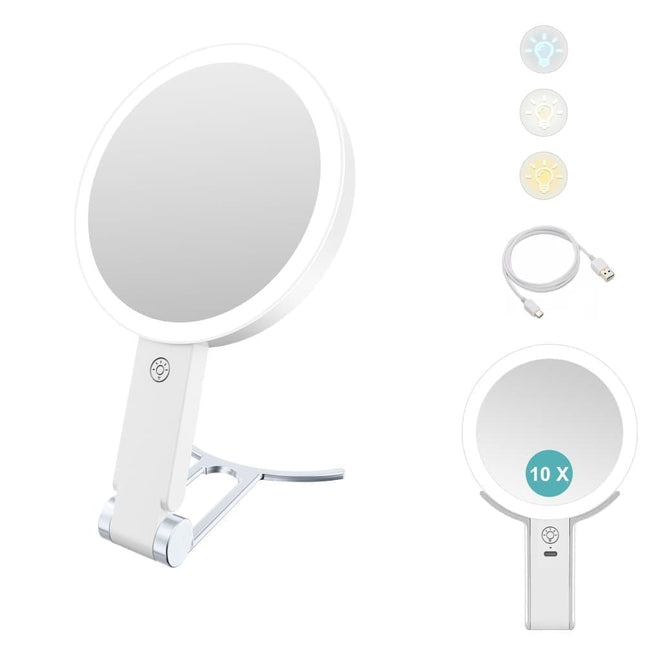 10X/1X LED Makeup Mirror with Adjustable Lighting, Double-Sided Magnifying Mirror for Skin Care, Compatible with All Brands.