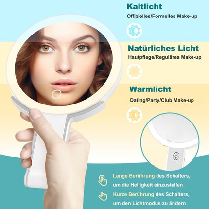 10X/1X LED Makeup Mirror with Adjustable Lighting, Double-Sided Magnifying Mirror for Skin Care, Compatible with All Brands.