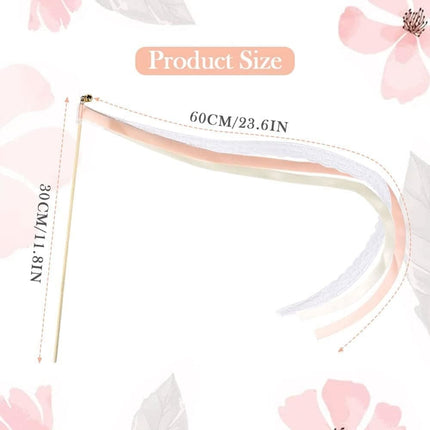 30 Pack Pink Satin & Lace Ribbon Wands for Wedding Party Decor, 30cm.