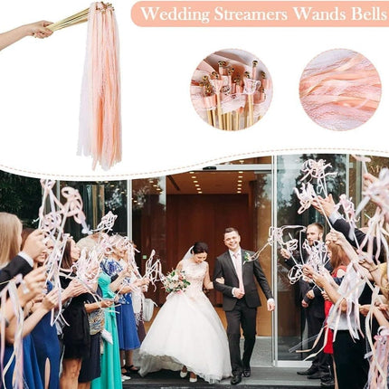 30 Pack Pink Satin & Lace Ribbon Wands for Wedding Party Decor, 30cm.