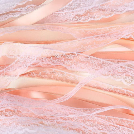 30 Pack Pink Satin & Lace Ribbon Wands for Wedding Party Decor, 30cm.