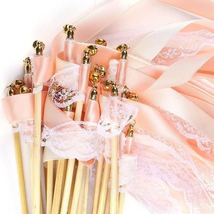 30 Pack Pink Satin & Lace Ribbon Wands for Wedding Party Decor, 30cm.