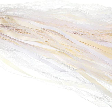 30 Pack Wedding & Party Decor Satin & Lace Ribbon Wands with Bells, 30cm Light Orange.