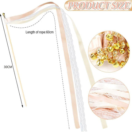 30 Pack Wedding & Party Decor Satin & Lace Ribbon Wands with Bells, 30cm Light Orange.