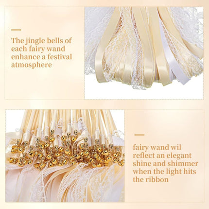 30 Pack Wedding & Party Decor Satin & Lace Ribbon Wands with Bells, 30cm Light Orange.