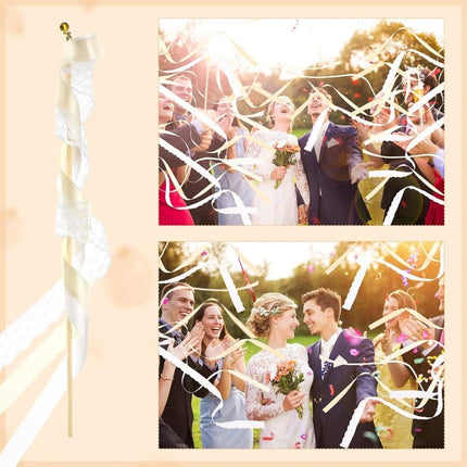 30 Pack Wedding & Party Decor Satin & Lace Ribbon Wands with Bells, 30cm Light Orange.