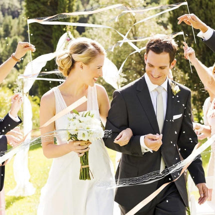 30 Pack Wedding & Party Decor Satin & Lace Ribbon Wands with Bells, 30cm Light Orange.
