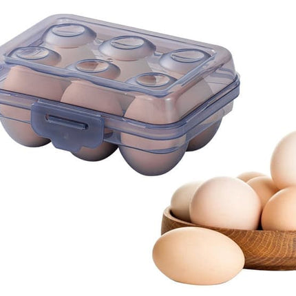 6-Compartment Egg Storage, Portable Transparent PP Material for Picnics Hiking, Compatible with Refrigerator, Blue.