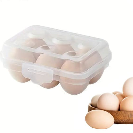 6-Compartment Egg Storage, White Portable Transparent PP Egg Holder for Refrigerator Picnics Hiking, 6 eggs.
