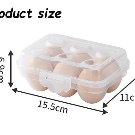 6-Compartment Egg Storage, White Portable Transparent PP Egg Holder for Refrigerator Picnics Hiking, 6 eggs.