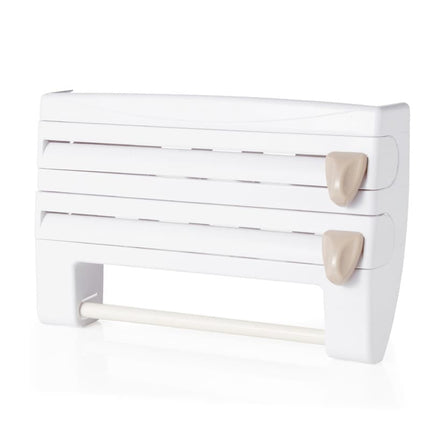 Multifunctional Foil Cutter Wall Holder for Plastic and Aluminum Foil with Kitchen Paper, 39x10x24cm, White.