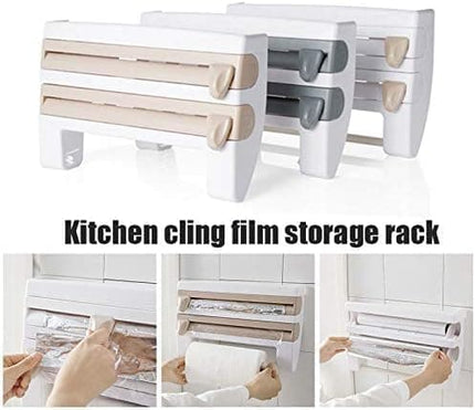 Multifunctional Foil Cutter Wall Holder for Plastic and Aluminum Foil with Kitchen Paper, 39x10x24cm, White.