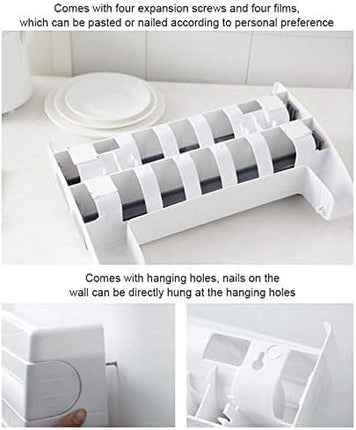 Multifunctional Foil Cutter Wall Holder for Plastic and Aluminum Foil with Kitchen Paper, 39x10x24cm, White.
