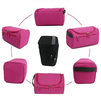 Waterproof makeup bag with 3 compartments and handle, hanging toiletry bag for men and women, dark blue.