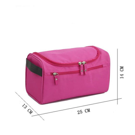 Waterproof makeup bag with 3 compartments and handle, hanging toiletry bag for men and women, dark blue.