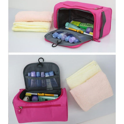 Waterproof makeup bag with 3 compartments and handle, hanging toiletry bag for men and women, dark blue.