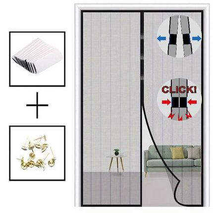Magnetic insect screen door, automatic closing, durable and scratch-resistant, breathable for insect and mosquito protection, 110x210cm.