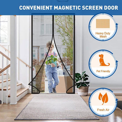 Magnetic insect screen door, automatic closing, durable and scratch-resistant, breathable for insect and mosquito protection, 110x210cm.