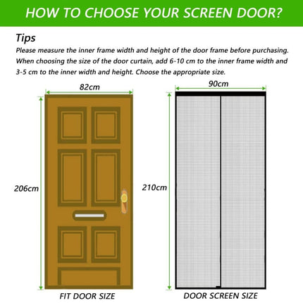 Magnetic insect screen door, automatic closing, durable and scratch-resistant, breathable for insect and mosquito protection, 110x210cm.