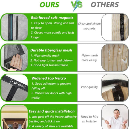 Magnetic insect screen door, automatic closing, durable and scratch-resistant, breathable for insect and mosquito protection, 110x210cm.
