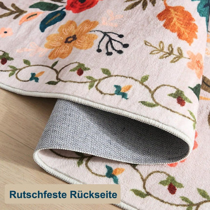 Bohemian Floral Doormat Non-slip Absorbent Dirt-Resistant Machine Washable for Bathroom Hallway and Kitchen, 60x90cm, Beige.