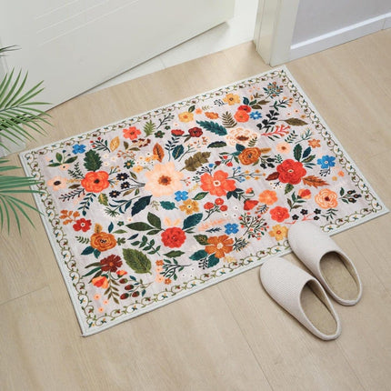 Bohemian Floral Doormat Non-slip Absorbent Dirt-Resistant Machine Washable for Bathroom Hallway and Kitchen, 60x90cm, Beige.