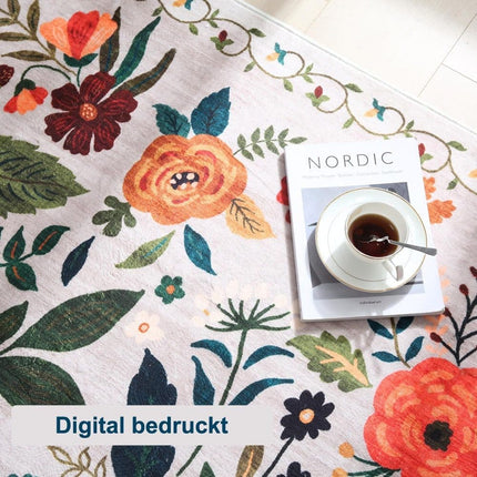 Bohemian Floral Doormat Non-slip Absorbent Dirt-Resistant Machine Washable for Bathroom Hallway and Kitchen, 60x90cm, Beige.
