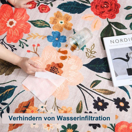 Bohemian Floral Doormat Non-slip Absorbent Dirt-Resistant Machine Washable, 60x90 cm, Beige.