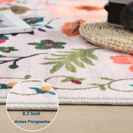 Bohemian Floral Doormat Non-slip Absorbent Dirt-Resistant Machine Washable, 60x90 cm, Beige.