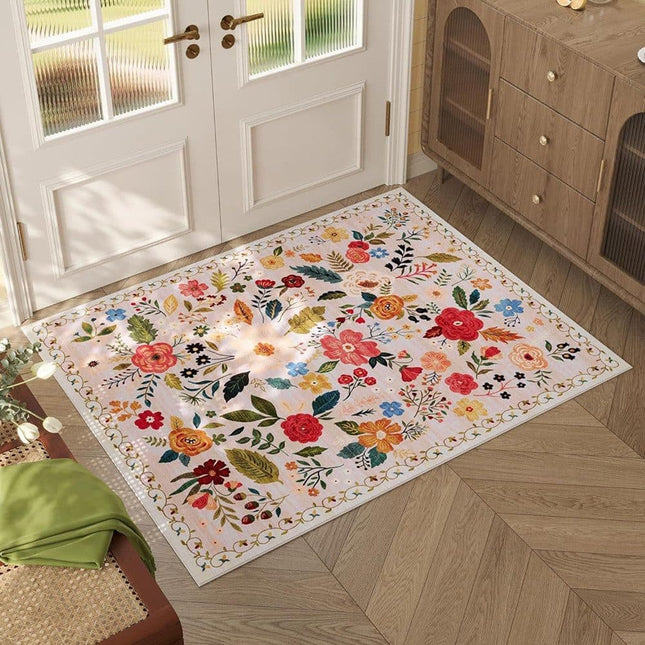 Bohemian Floral Doormat Non-slip Absorbent Dirt-Resistant Machine Washable for Bathroom Hallway and Kitchen, 50x80cm, Beige.