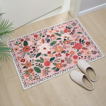 Bohemian Floral Doormat Non-slip Absorbent Dirt-Resistant Machine Washable, 18x30 inches.