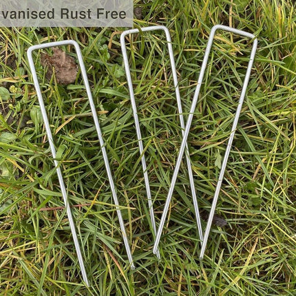 100 pcs U-shaped garden anchor pegs, 150mm, silver.