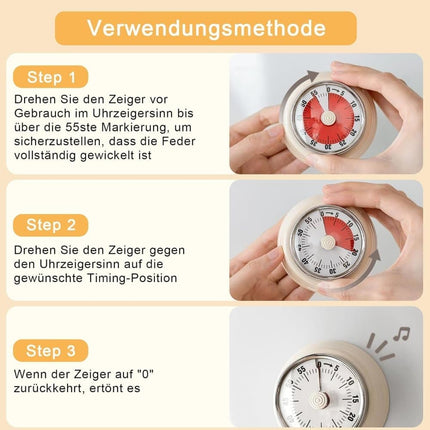 60 Minute Mechanical Kitchen Timer with Magnet, Stainless Steel Black, 3.6 x 7.3cm.