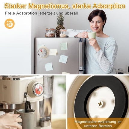 60 Minute Mechanical Kitchen Timer with Magnet, Stainless Steel Yellow, 3.6 x 7.3cm.
